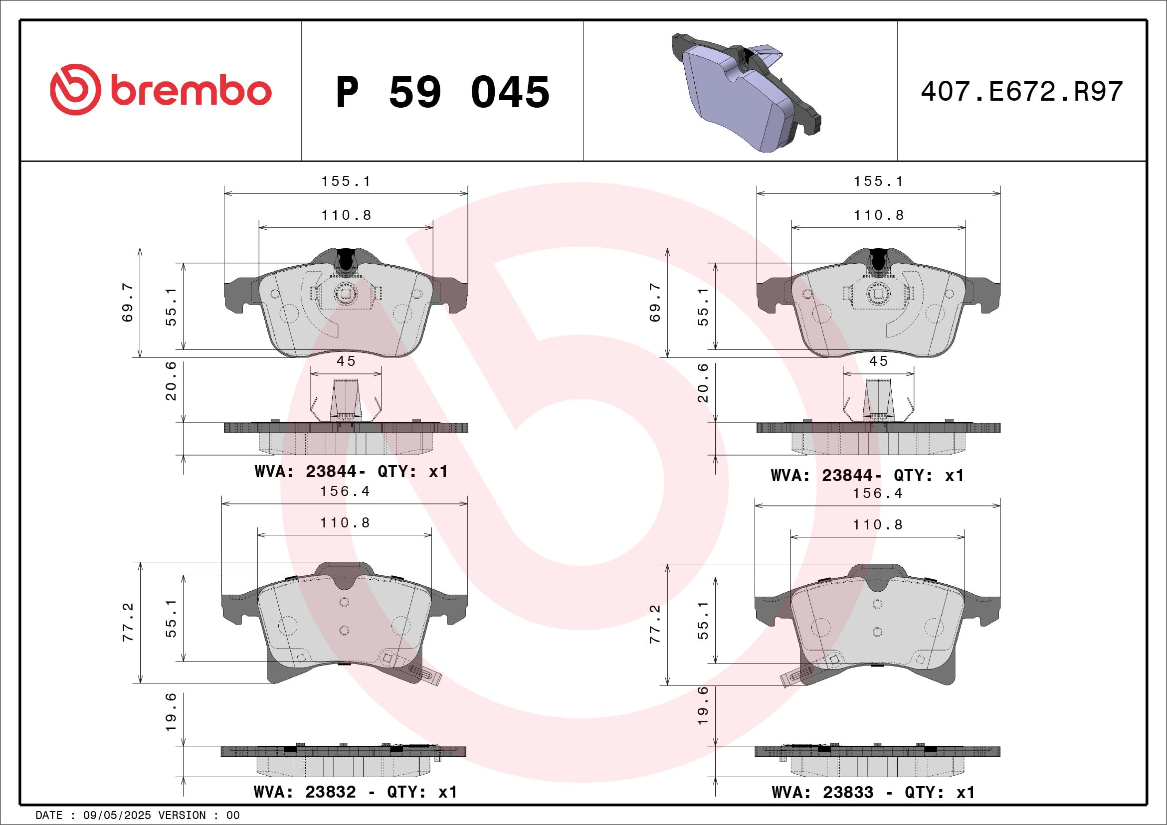 Brembo P 59 045 - Pastiglia Freno - Anteriore