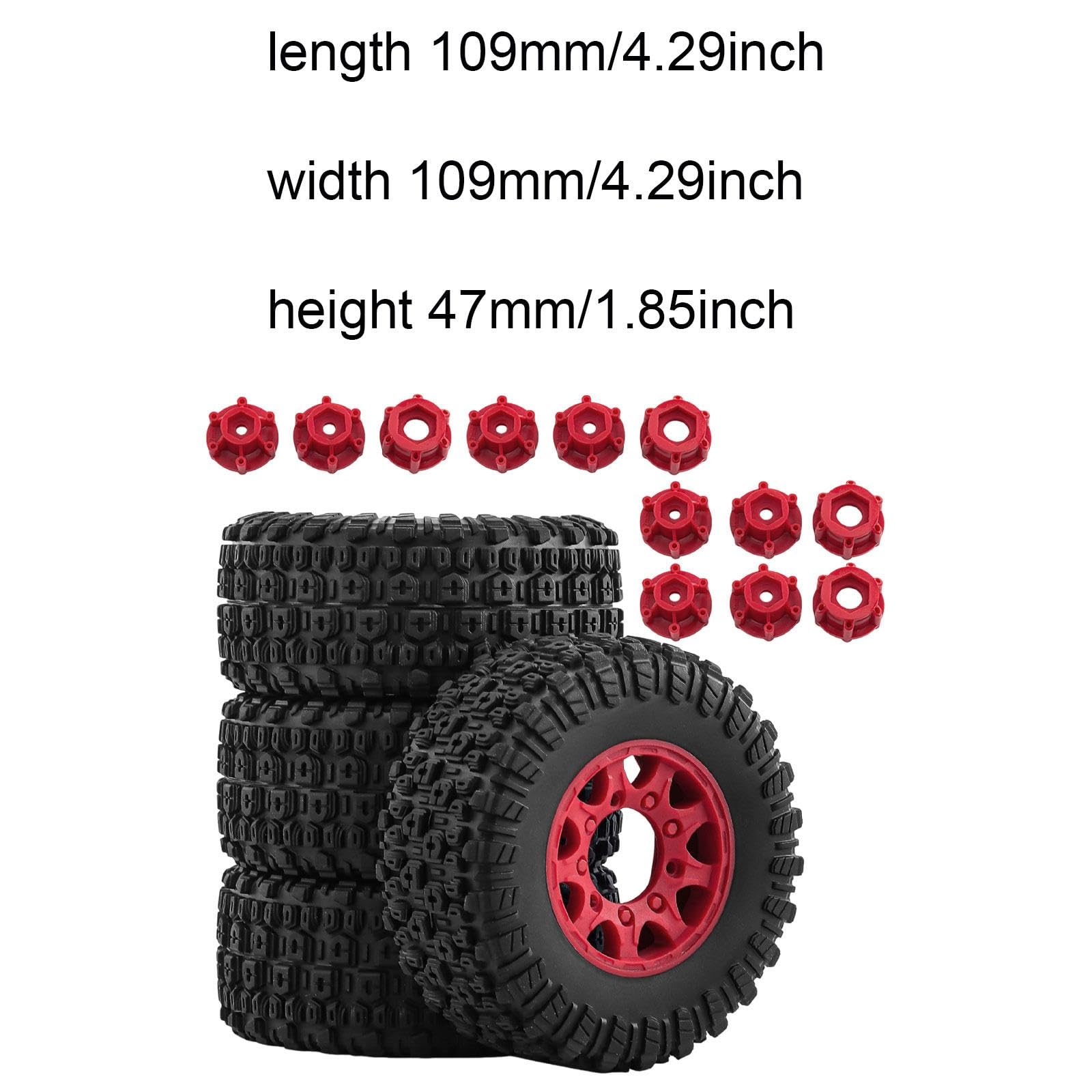 4 Pezzi Ruote Auto Giocattolo Gomme Ricambio Componente Robusto Montaggio Semplice Materiale Gomma Durevole Adatti a Modellismo Veicoli Elettrici, Rosso