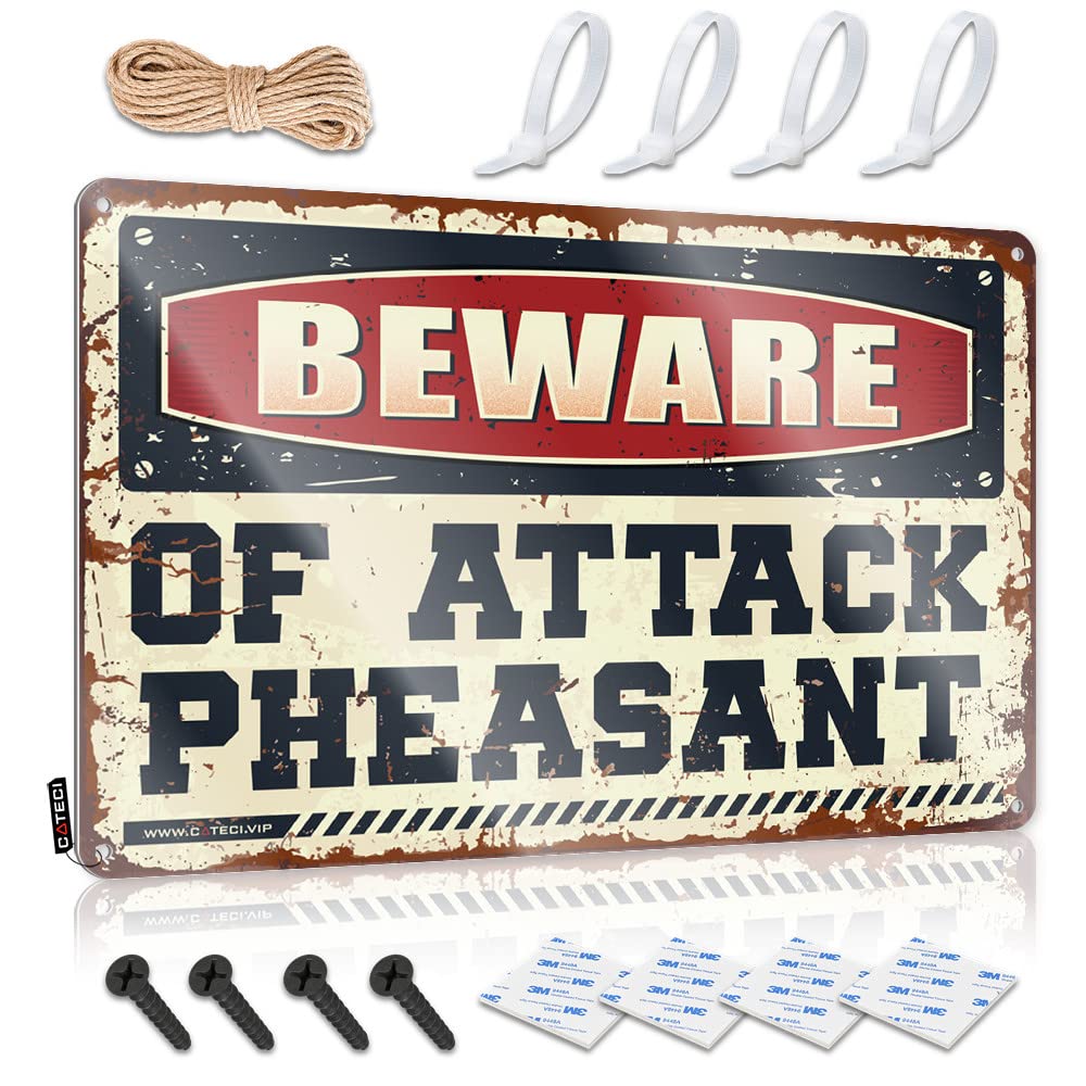 Ztbbdnqha Men's One Color Tin Wall Decor Beware Of Attack Pheasant Tin Sign Man Cave Bar Whiskey Signs For Home Bar(30X40cm)