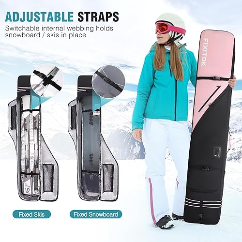 Miniatura 45 de Bolsa de snowboard y esquí para viajes aéreos, bolsa de snowboard acolchada completa, impermeable, para botas, ropa, casco y equipo, bolsa de esquí