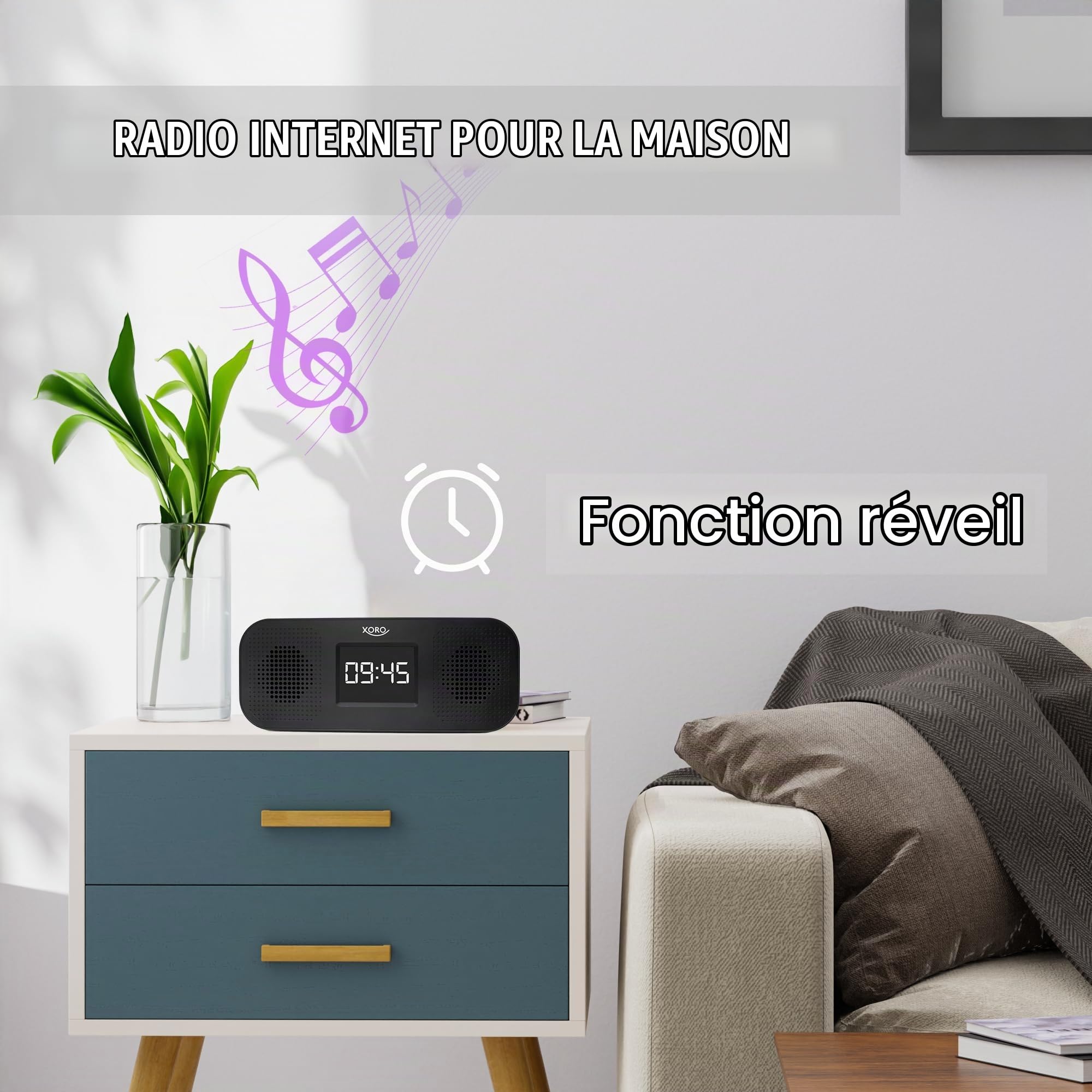 Xoro HMT 425 Radio Internet Wi-FI numérique avec écran Couleur de 2,8", Podcast, Lecteur multimédia USB, Simulation d'émetteurs FM/Dab+, réveil