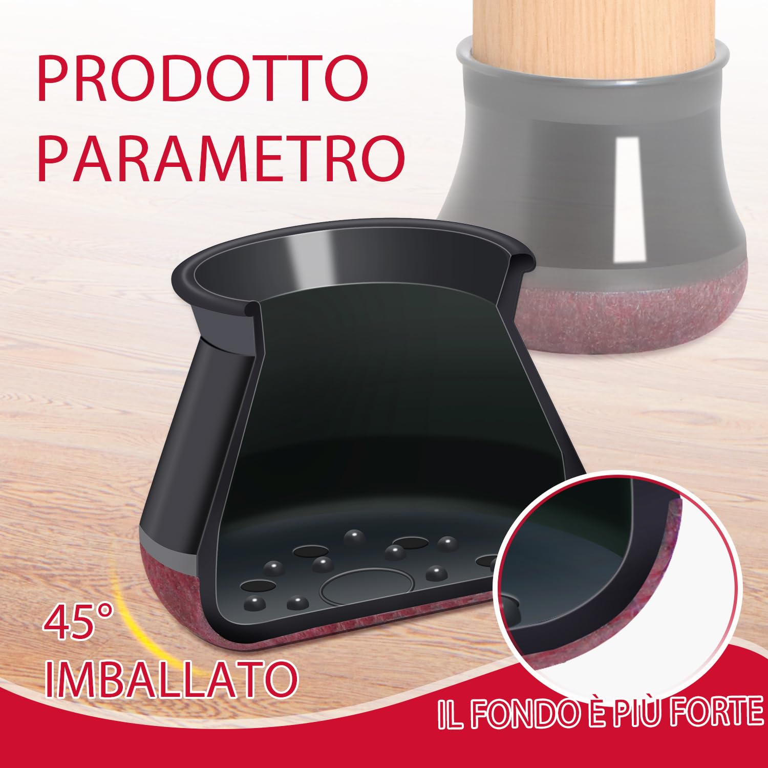 OCONDA 24 Pezzi Gommini per Sedie Rotondi Silicone, Feltrini per Gambe di Mobili, Proteggere il Pavimento dal Rumore Nero (Fit:14-20mm)