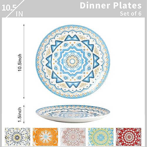 Miniatura 3 de HAPPY KIT 6 platos llanos de cerámica, platos de ensalada coloridos de 6  Platos de postre de porcelana de 8 pulgadas para ensalada y pasta, apto