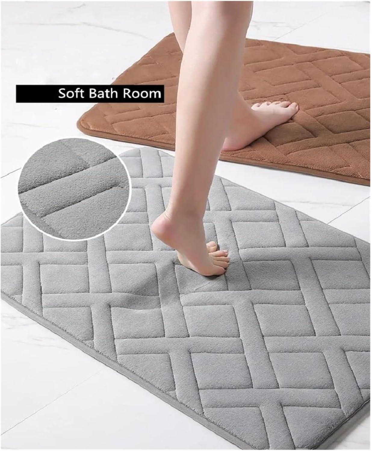 Memory Foam Bathroom Rug Absorbent Non Slip Machine Washable Bath Mat Home decoration(Grey,50cmx80cm)