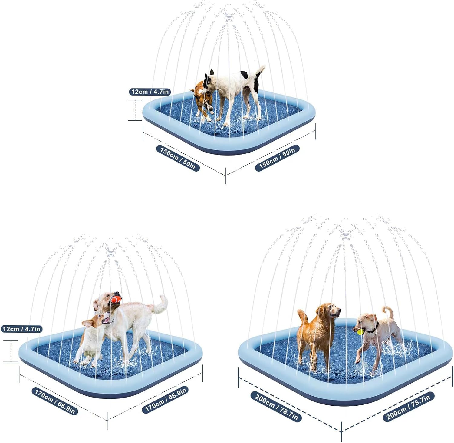 Square Water Play Pad Nonslip Surfaces Splash Mat for Toddler Easy Installation Foldable Water Sprinkler Mat for Yard Backyard Splash Mat for Toddler