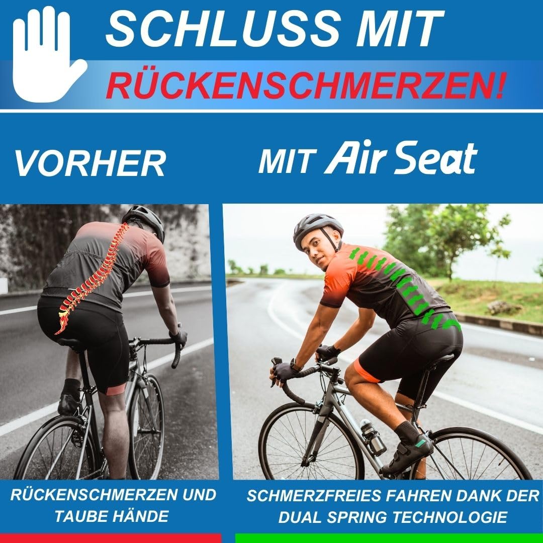 Sattelfederung Fahrrad - Sattelstütze gefedert - Das Original - Fahrradsattel mit Federung schont Wirbelsäule - Fahrradsattel Federung 100% Comfort - Fahrrad Zubehör gefederte Sattelstütze