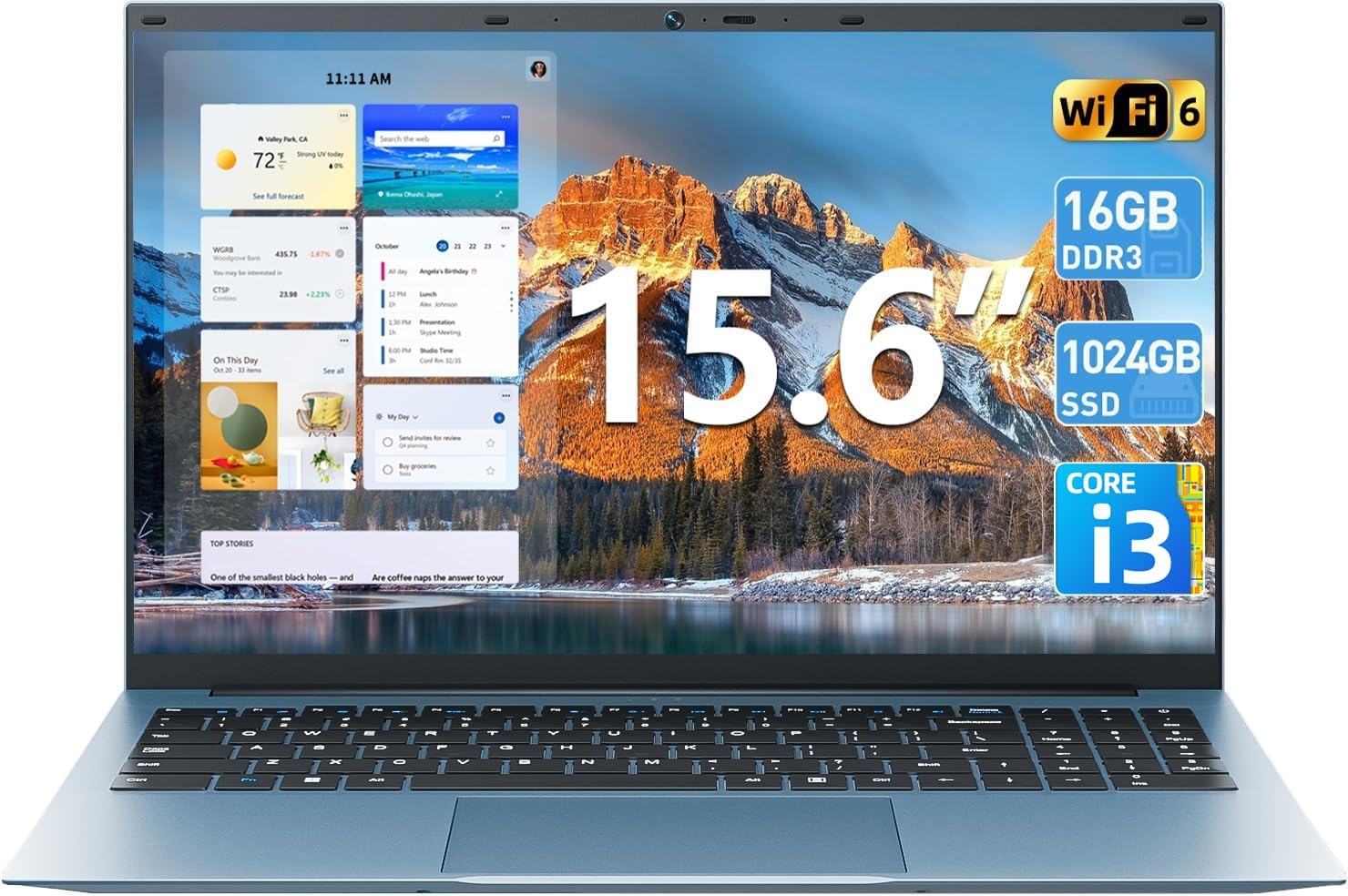 SGIN 15.6 Inch Laptops Computer, Win 11 Laptop, 16GB RAM 1024GB SSD Ordinateur Portable, Core i3 Processor(Up to3.9GHz), 180° Open Angle, Type-C, 7000mAh, for Business and Students