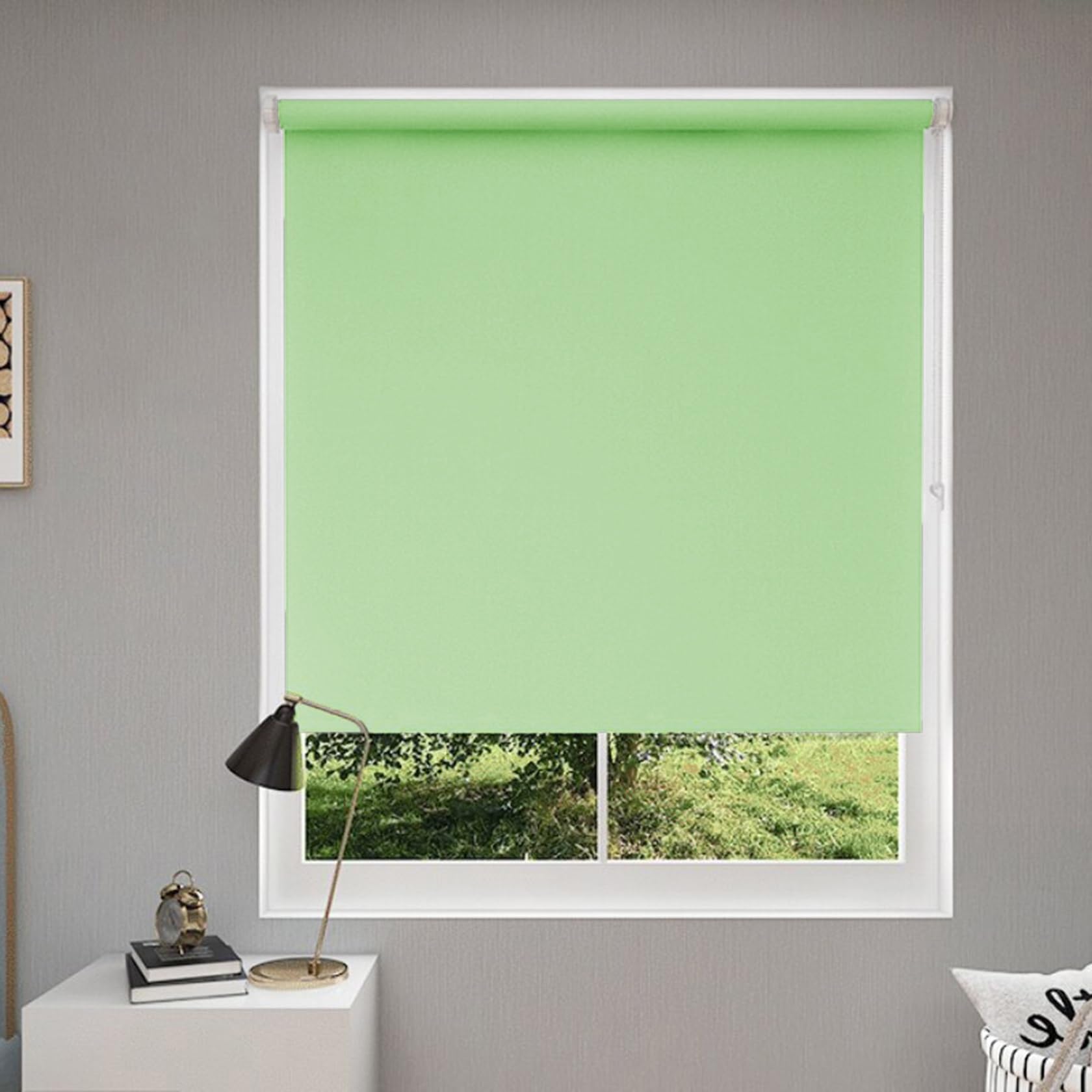Store enrouleur double 65x170cm vert tendre occultant sans perçage pour fenêtre
