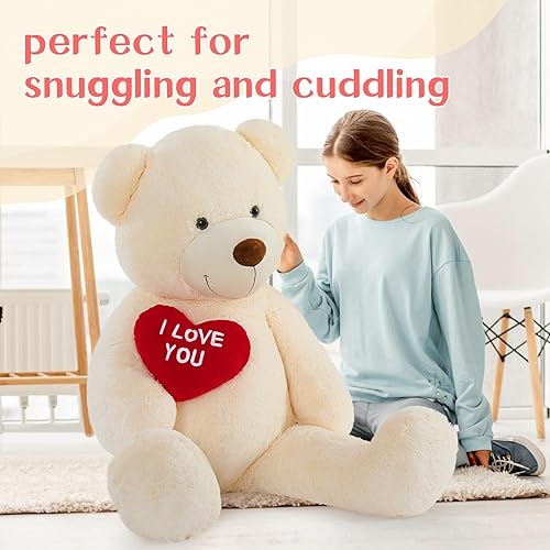 Miniatura 25 de Tezituor Oso de peluche gigante de 4.3 pies, animales de peluche grandes de 52 pulgadas con vientre blanco, regalo de San Valentín para novias