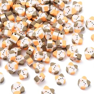 Ipotkitt 100 Pcs Handmade Polymer Clay Cat Head Animal Cat Shape Pet Kitten Cat Loose Spacer Beads for Necklace Bracelet Jewelry Making