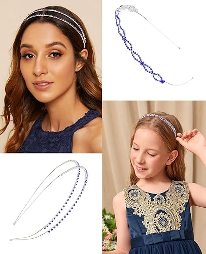Miniatura 5 de Wecoe Diadema azul real con diamantes de imitación, diadema de flores para niña, diadema de metal de cristal para mujer, regalo de diadema de moda,