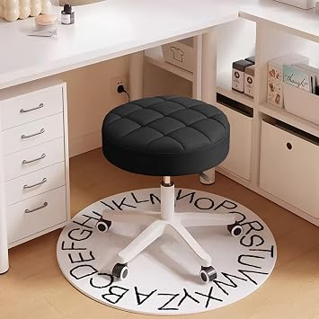 JPBSTO Small Rolling Stool with Wheels, PU Leather Height Adjustable Vanity Work Task Stool, 360 Swivel, Padded Seat Cushion,for Salon, Home, Office