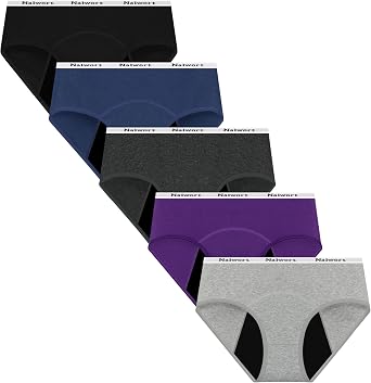 Nalwort Womens Period Underwear Menstrual Period Panties Slim Postpartum Cotton Panties 5 Pack,Multicolor-ZH4,2X-Large