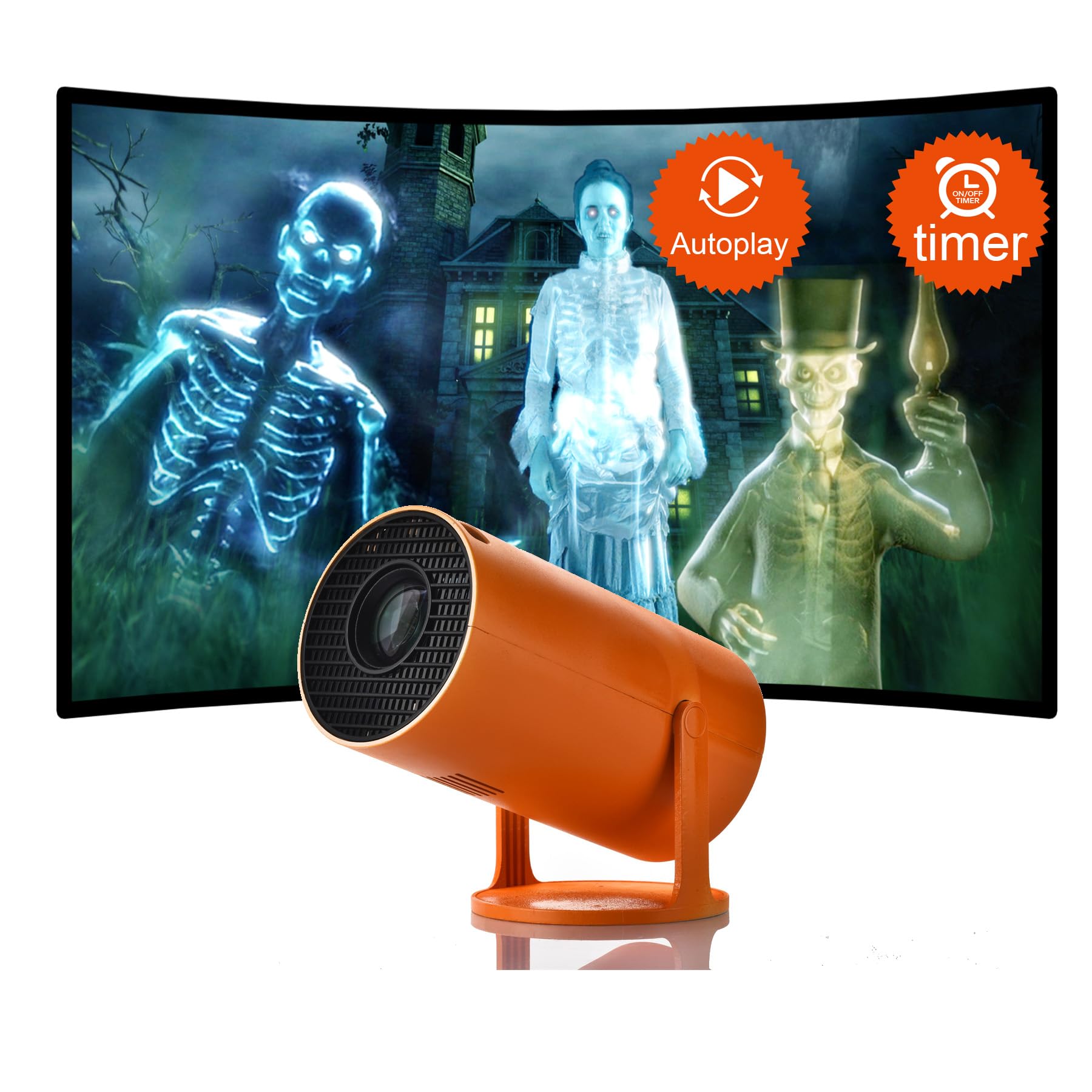 AAXA HP Halloween Projector (2025 Upgraded) – Auto-Start, HD 1080P, Short Throw, Holographic Projections, Portable with Built-in Speaker & 8 Preloaded Haunted Hologram Movies (Renewed)