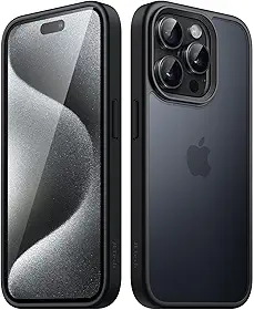 JETech Capa Fosca para iPhone 15 Pro Max 6,7 Polegadas, Proteção Contra Quedas à Prova de Choque, Case Traseira Translúcida Fosca para Telefone, Capinha Anti-Impressão Digital (Preto)