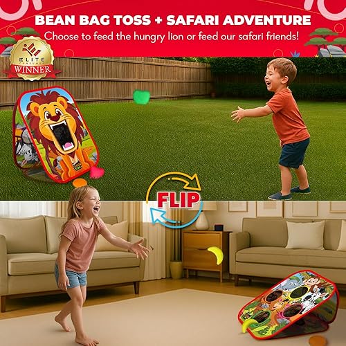 Miniatura 2 de Swooc Juegos - Safari Sling  Juego de lanzamiento de bolsas de frijoles 2 en 1 para niños  Juego de Cornhole para niños de configuración de 5