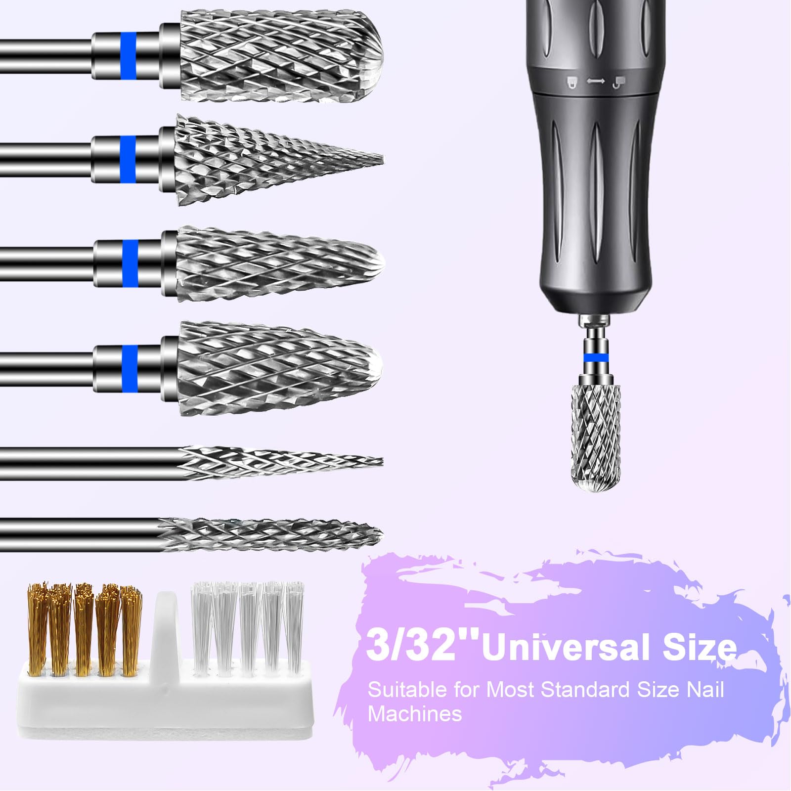 CGBE Punte Fresa Unghie, 6 Pezzi Fresa per Unghie Allegati Teste di Rettifica Macchina in Carburo per Manicure Rimuovere Acrilico o Gel duro Polygel, 3/32 Pollici Punte Fresa Unghie Professionale.