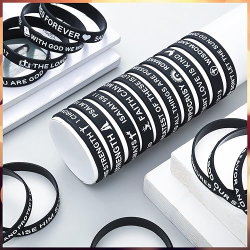 Miniatura 11 de Minatee 60 pulseras religiosas de silicona a granel con versículos bíblicos, pulseras motivacionales de goma cristiana, pulseras de Jesús, regalos