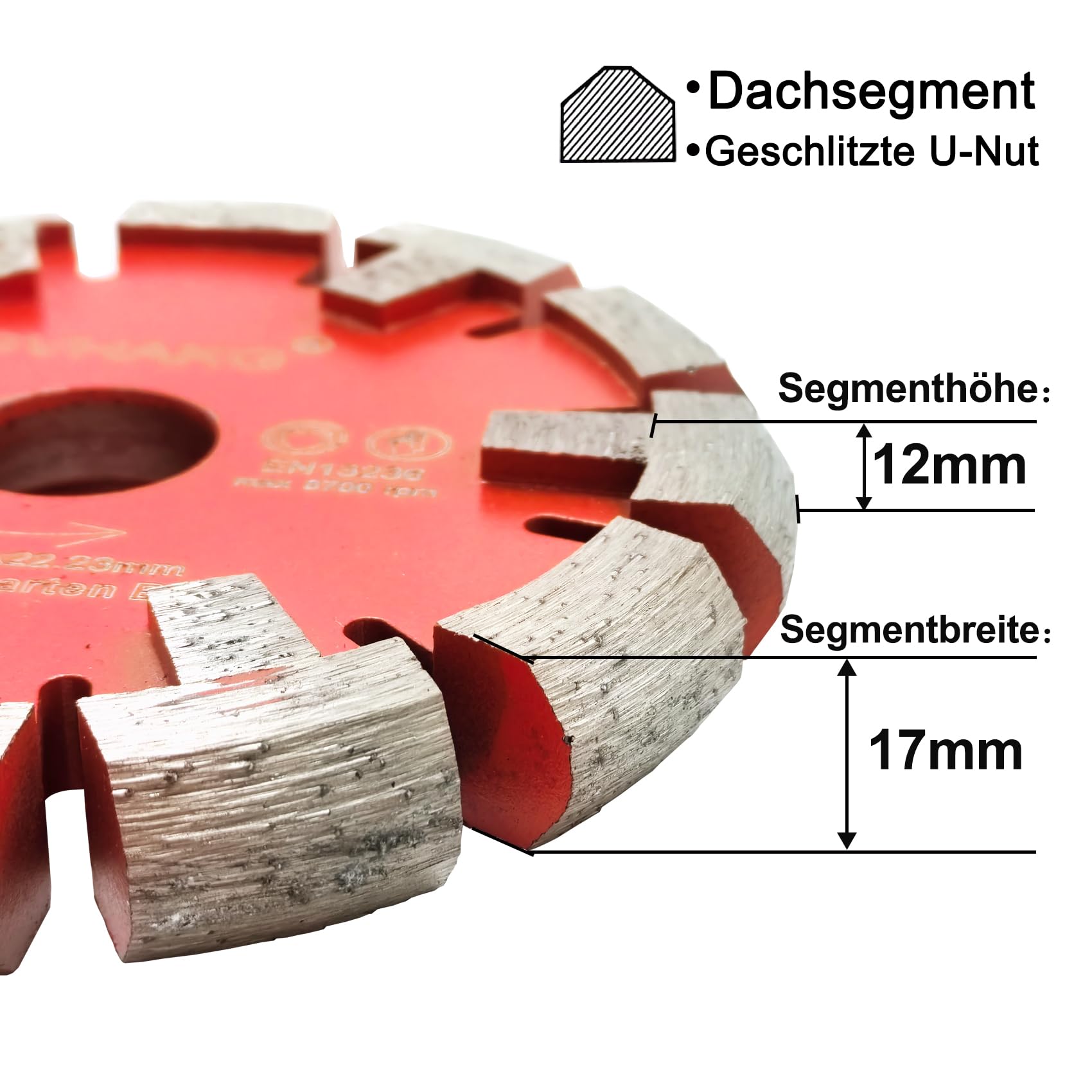 Tuck Point,Hoja de sierra de diamante para suelo radiante, suelo de hormigón muy duro y distancia, ancho de segmento de 17 mm, altura de segmento de 12 mm, corte seco premium (120x17x22.23 mm)