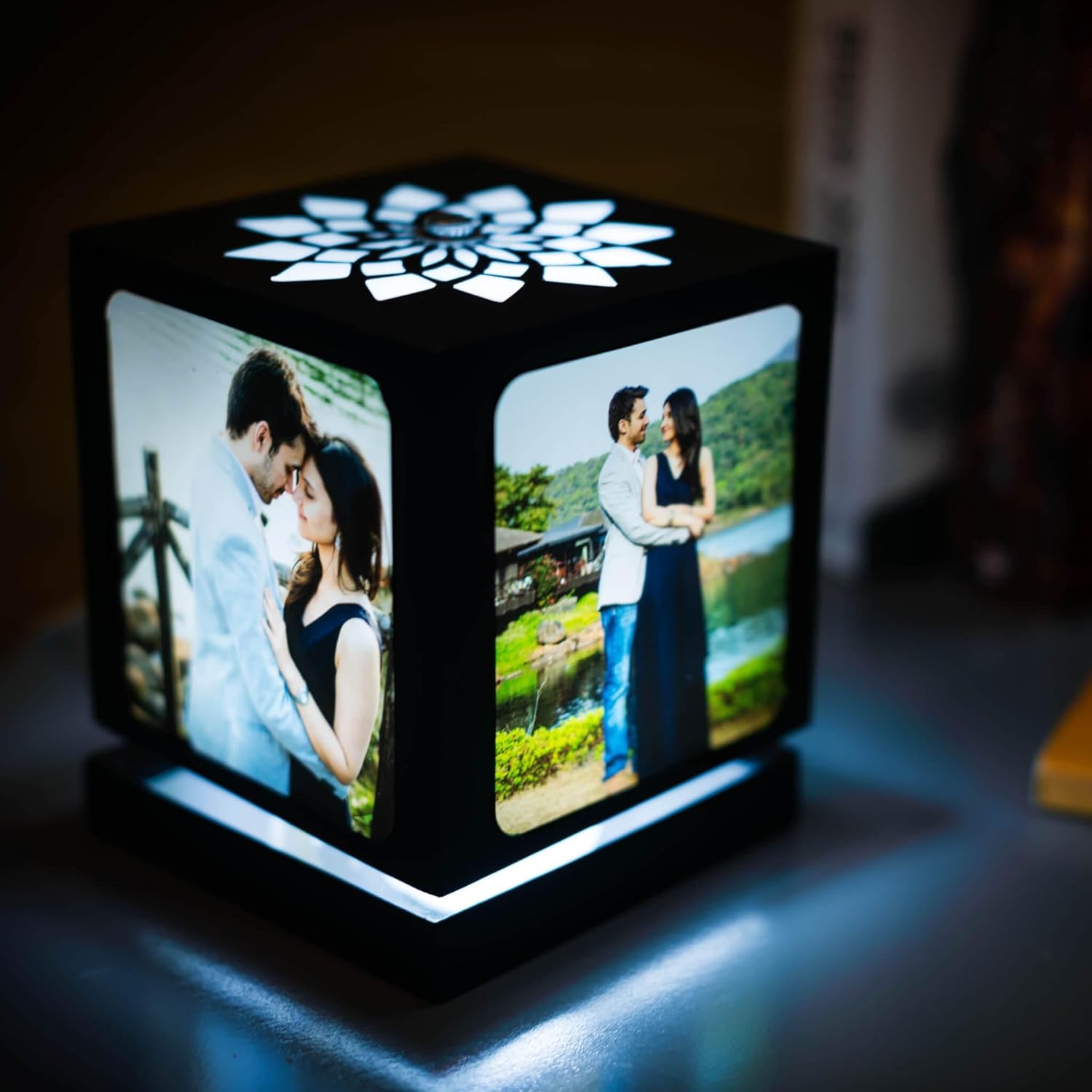 ZOCI VOCI Nostagia - Personalized Rotating Photo Lamp with 4 Pictures, Customized Gift for Birthday & Anniversary for Wife & Husband (Black Large)