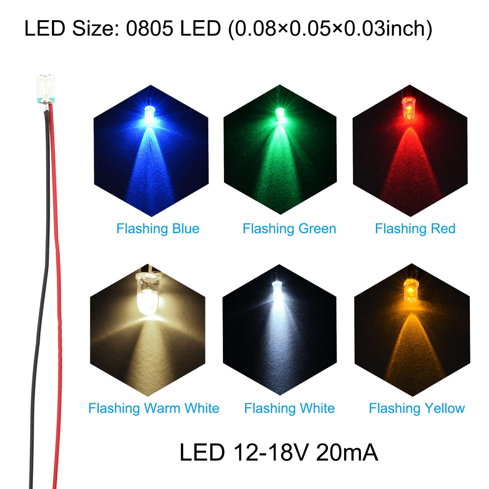 PATIKIL 12-18V 0805 Pre Wired LED Set,120Pcs 7.8