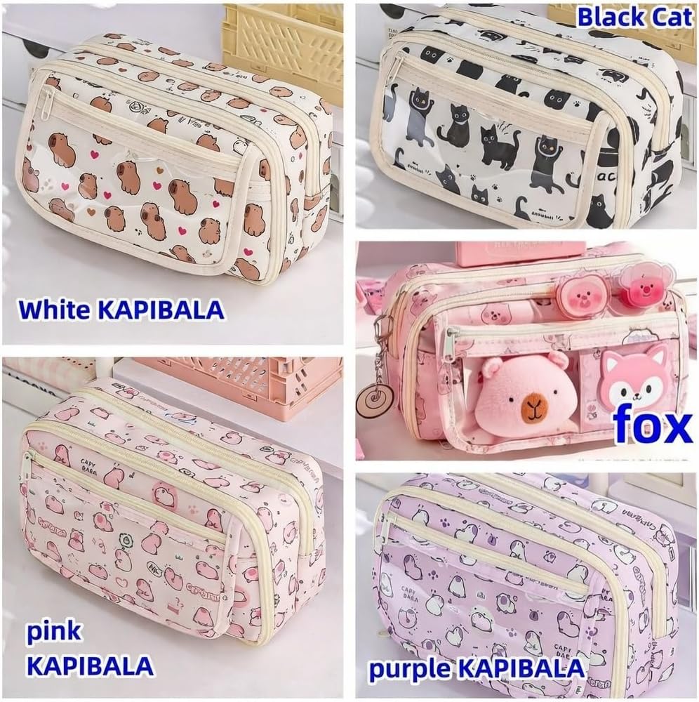 Cute Kawaii Pencil Case Pouch Cartoon Pen Box Holder Organizer for Office Workspace Supplies Desk Accessories Travel Essentials Aesthetic Trendy Cool Stuff Gift Large Capacity (Fox) - Image 2