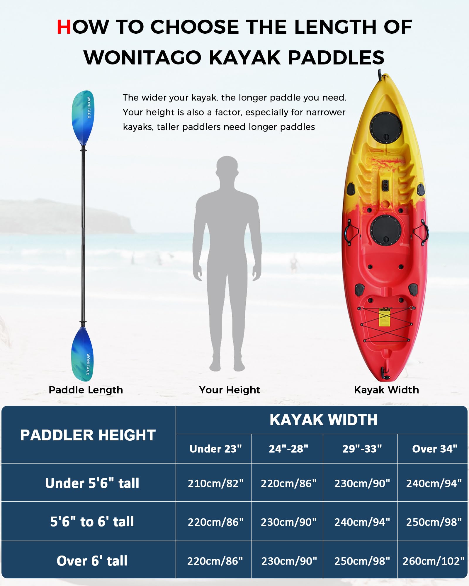 Palas de kayak de fibra de carbono con cuchillas de nailon, remos flotantes ajustables para kayak, 3 piezas, 210-230 cm, azul degradado