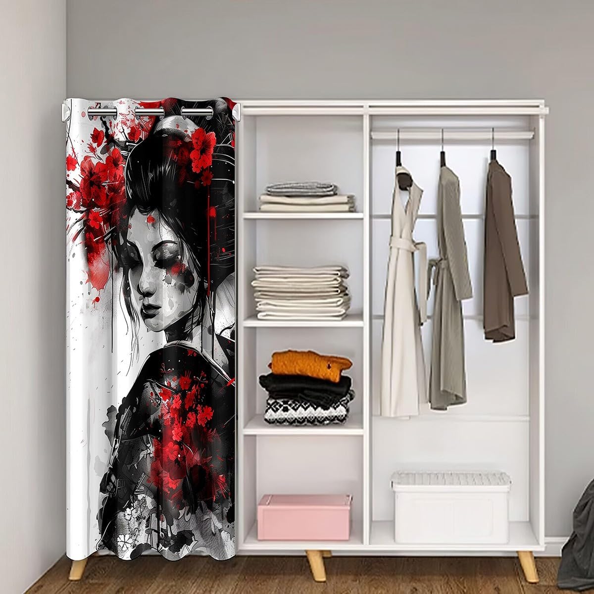 Feelyou Kids Japan Art Geisha Doorway Curtain 1 Panel, 42"x84" Boys Girls image 2