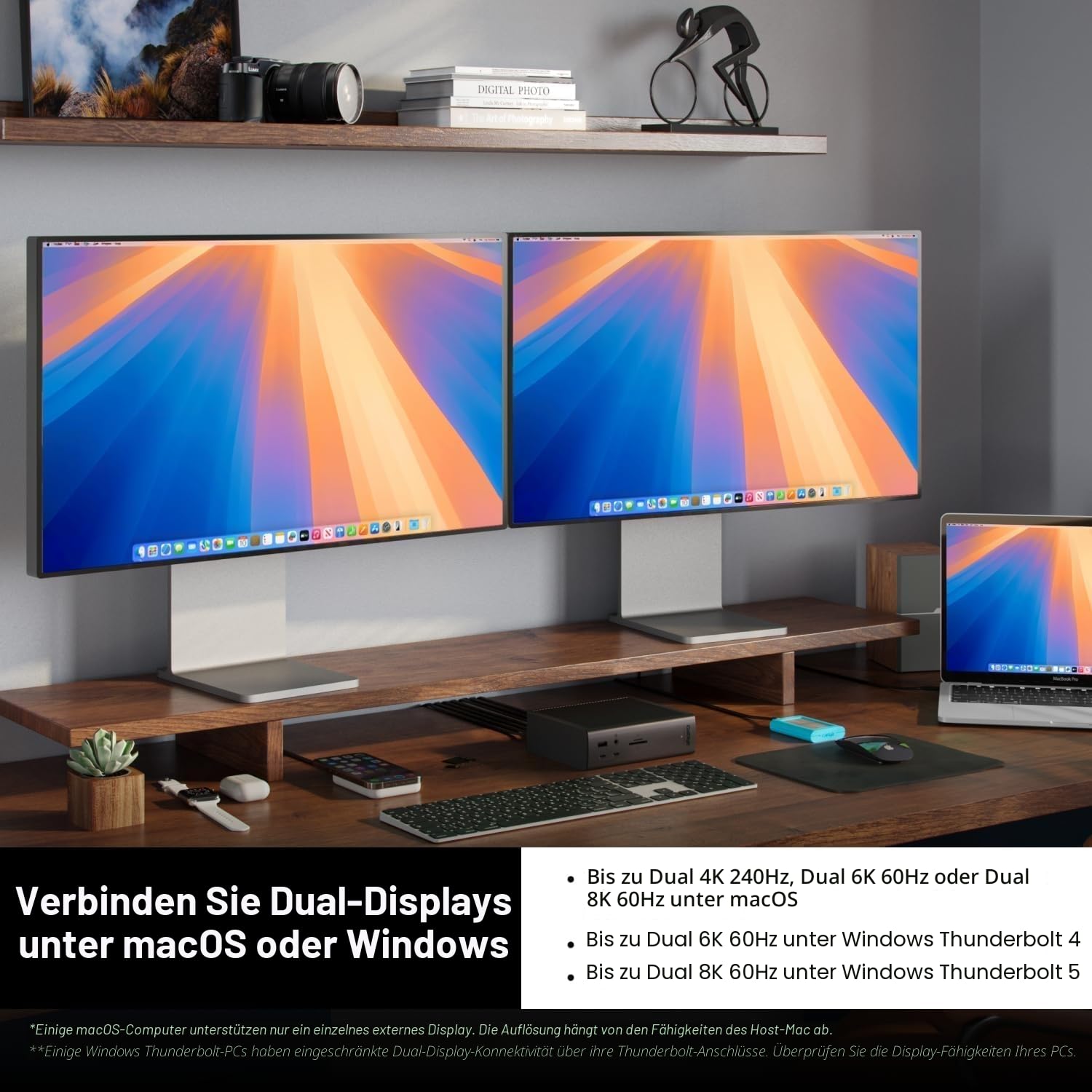 CalDigit TS5 Plus – Thunderbolt 5 Dock – 20 Anschlüsse, 10GbE, 140 W Ladeleistung, 3X Thunderbolt 5, 10x USB 10Gb/s, bis zu Zwei 8K-Displays mit 60 Hz, 1,0 m langes, geflochtenes Kabel