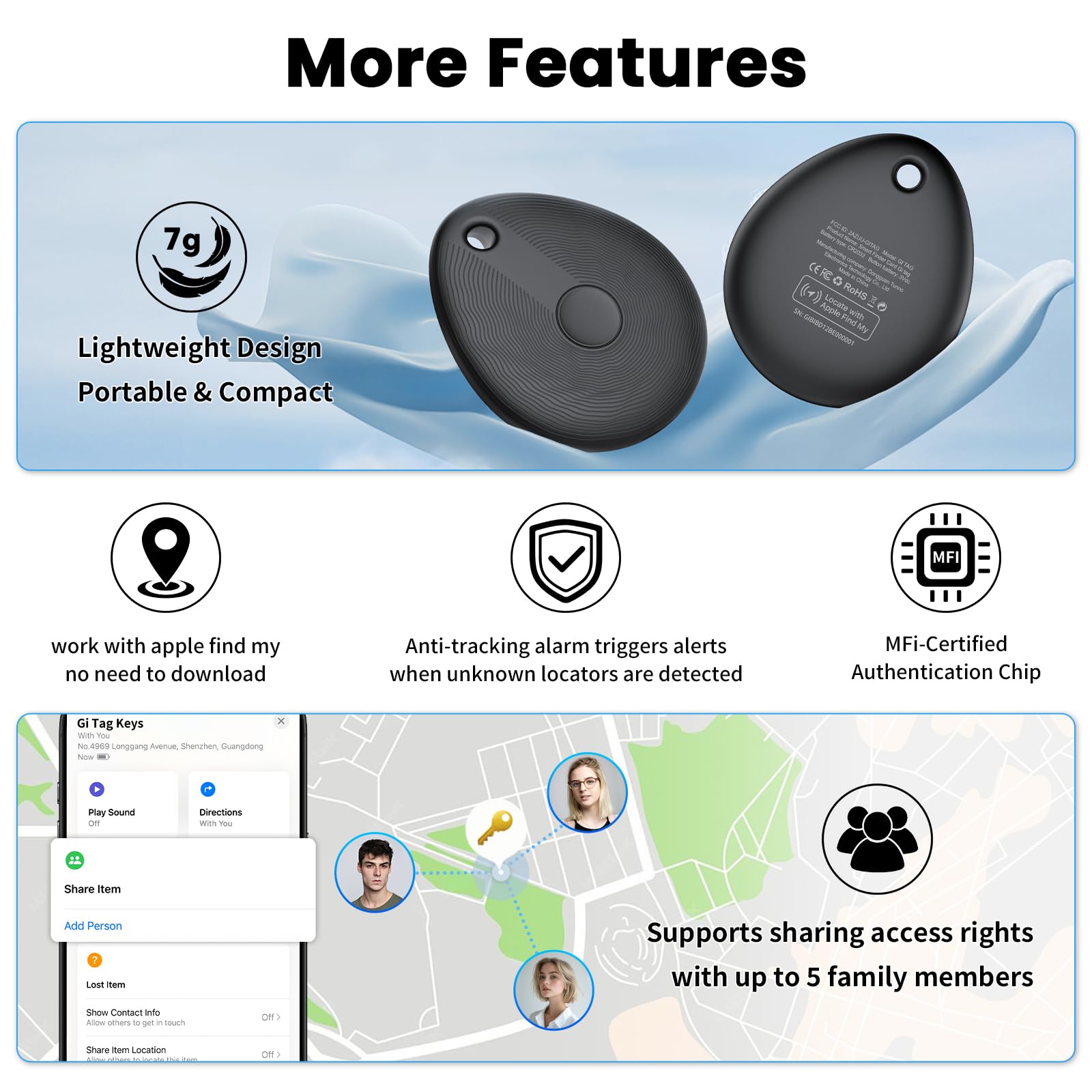 Traceur Tag Compatible avec l'app Apple Localiser (Uniquement iOS),2 Pcs/Noir