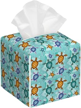 Tissue Box Holder Colorful Turtles on Sand Square Leather Tissue Box Cover Modern Cube Facial Paper Cover Case for Bathroom Vanity Countertop Night Stands Tabletop
