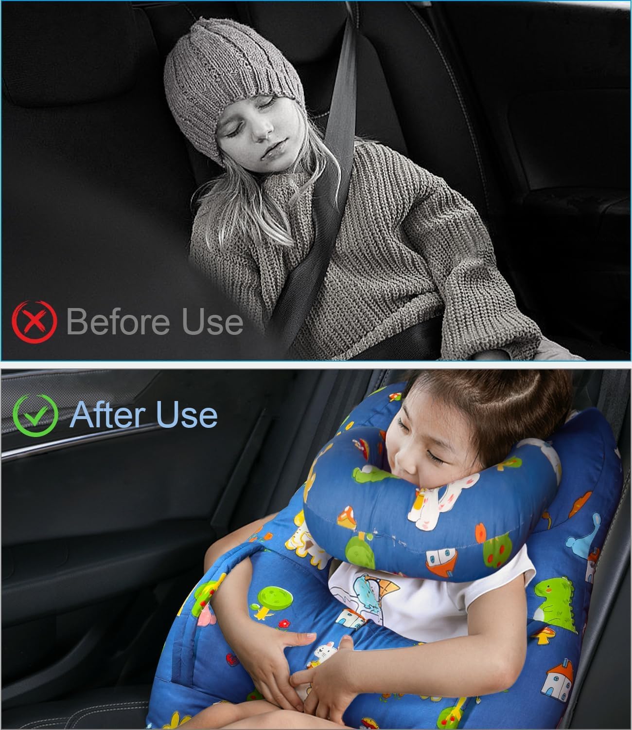 Cuscino da Viaggio, Cuscino auto portatile per Bambini, Cuscino Cervicale da Viaggio, Poggiatesta per auto a forma di H ultra morbido con maniglie per Viaggi di Vacanza per Bambini(Blu)