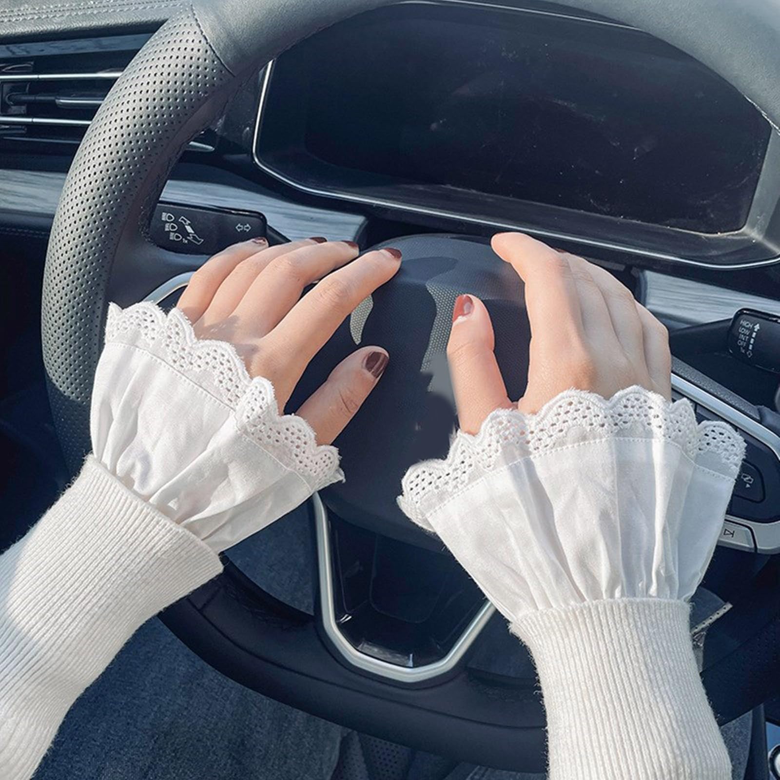 Polsini da polso per camicie maglione pizzo manica finta ornamento svasato increspato maniche svasate svasate polsini falsi polsi.Bianco