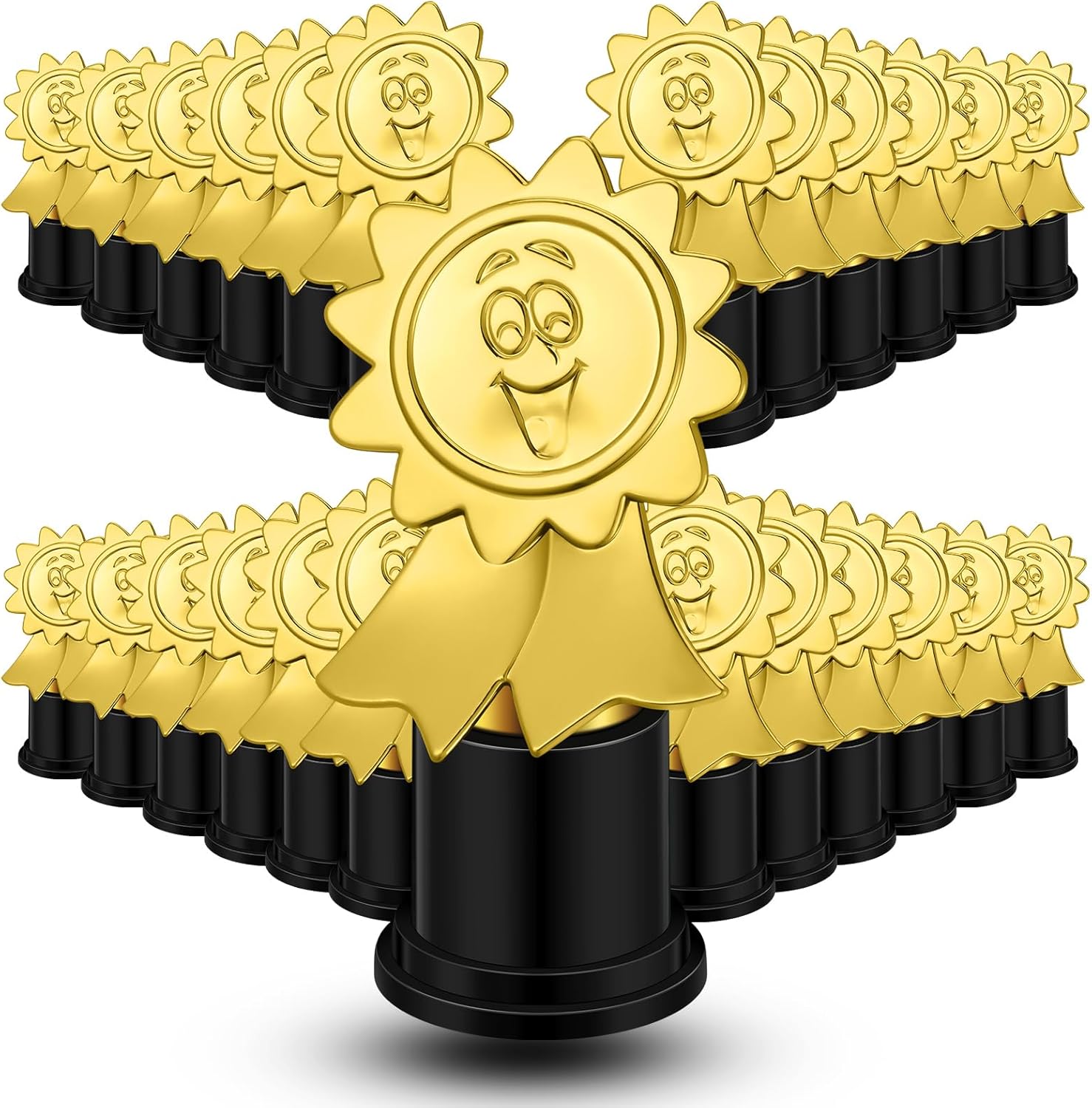 WinnerWhy 24 Pcs Ribbon Smile Face Trophies Plastic Gold Trophy Awards Gold Small Trophy Cups Trophies Achievement Awards for Party Favors Sports Competitions Winner Award Ceremonies Team Coworkers