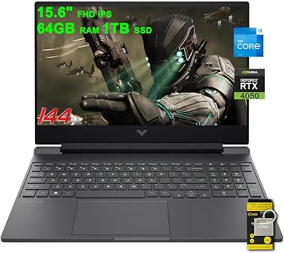 HP Victus Gaming Laptop 15.6" FHD IPS 144Hz Intel 8-core i5-13420H >i7-12650H 64GB RAM 1TB SSD GeForce RTX 4050 6GB Backlit Type-C B&O Fast Charge Win11 ICP Accessory