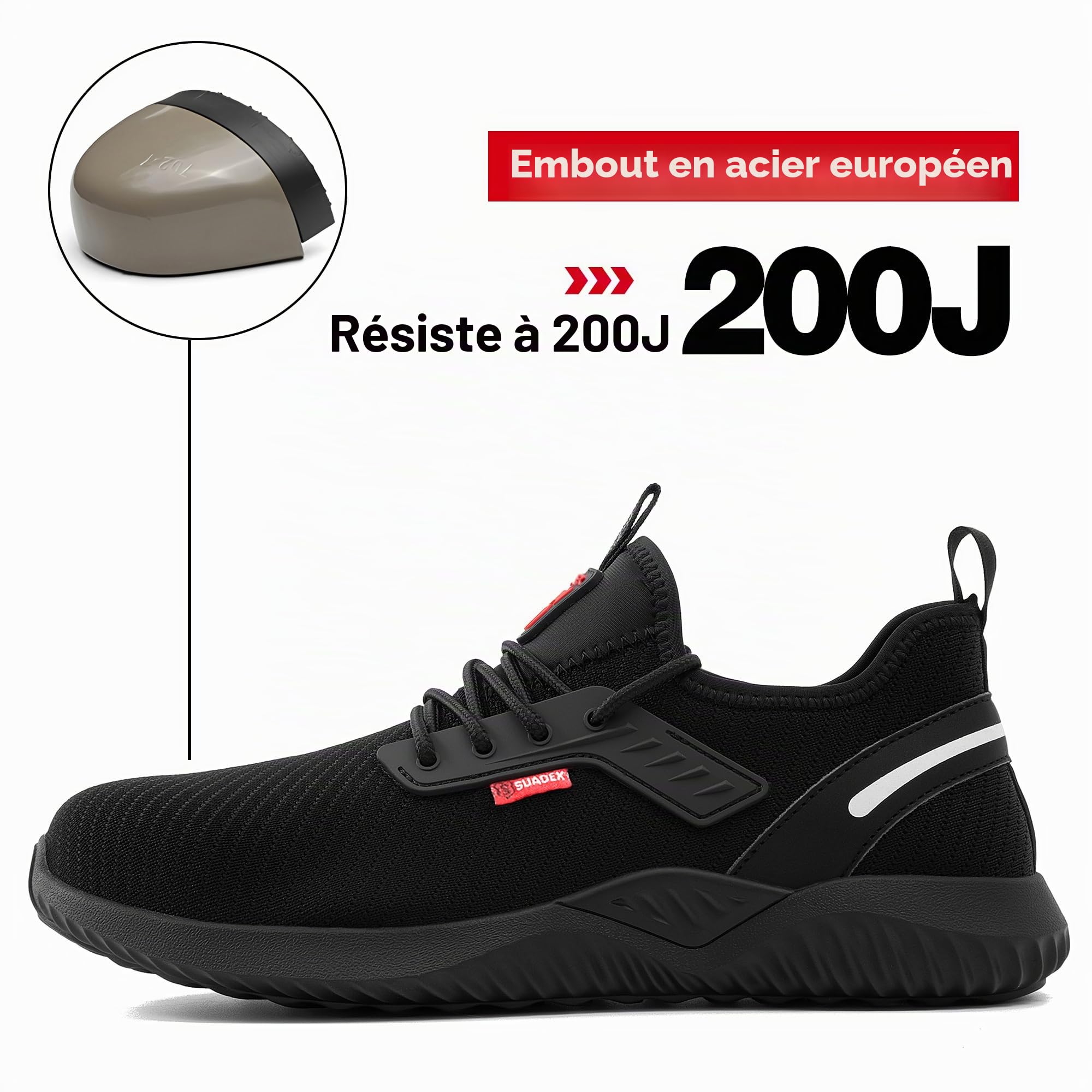 SUADEX Chaussures de Sécurité Hommes Femmes Légère Baskets de Sécurité Respirantes Légère Antidérapant Embout en Acier