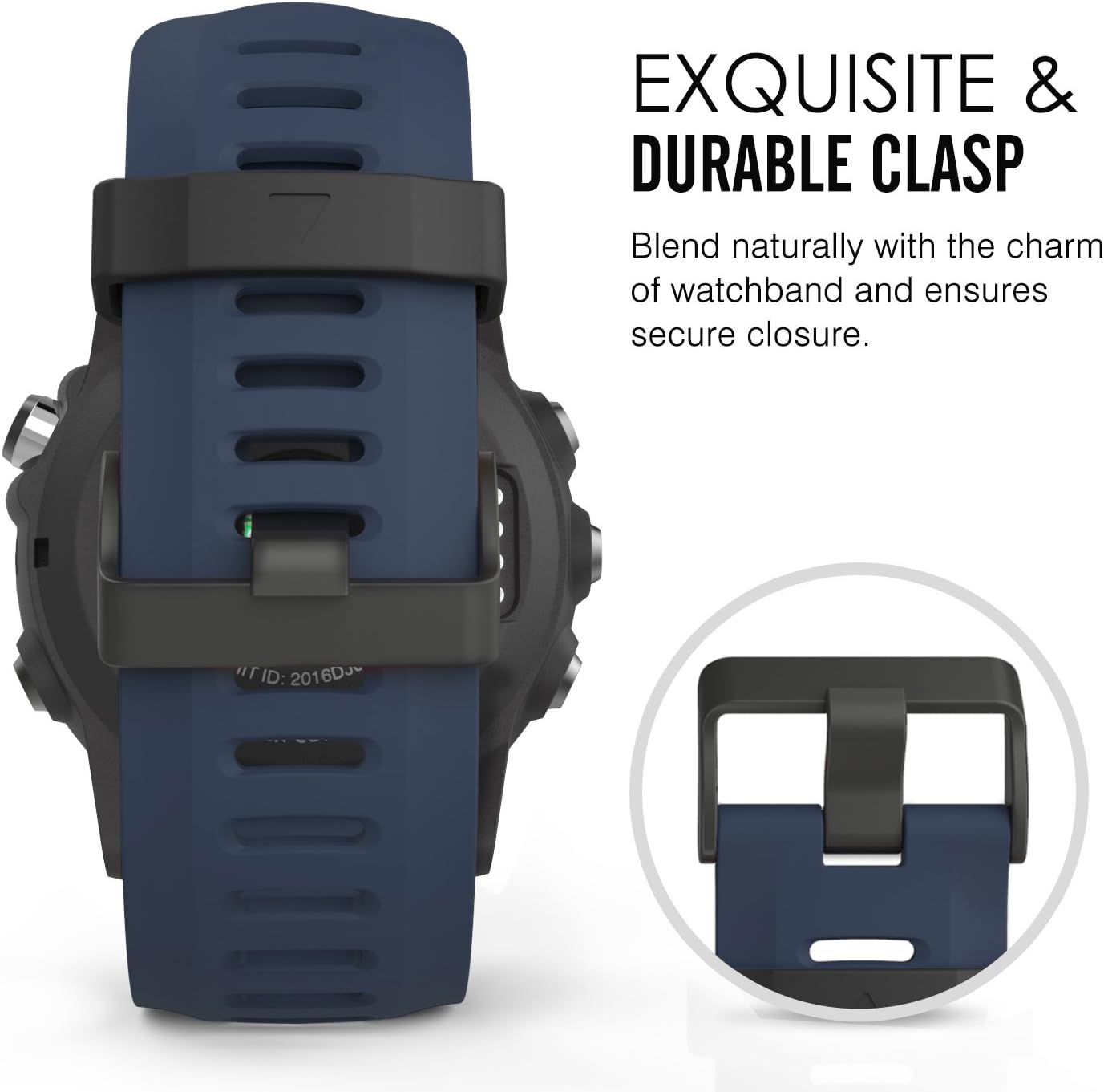 MoKo Band Compatible with Garmin Fenix 3/Fenix 5X, Soft Silicone Replacement Watch Band for Garmin Fenix 3/Fenix 3 HR/Fenix 5X/5X Plus/D2 Delta PX/Descent Mk1 - Midnight Blue - Image 4