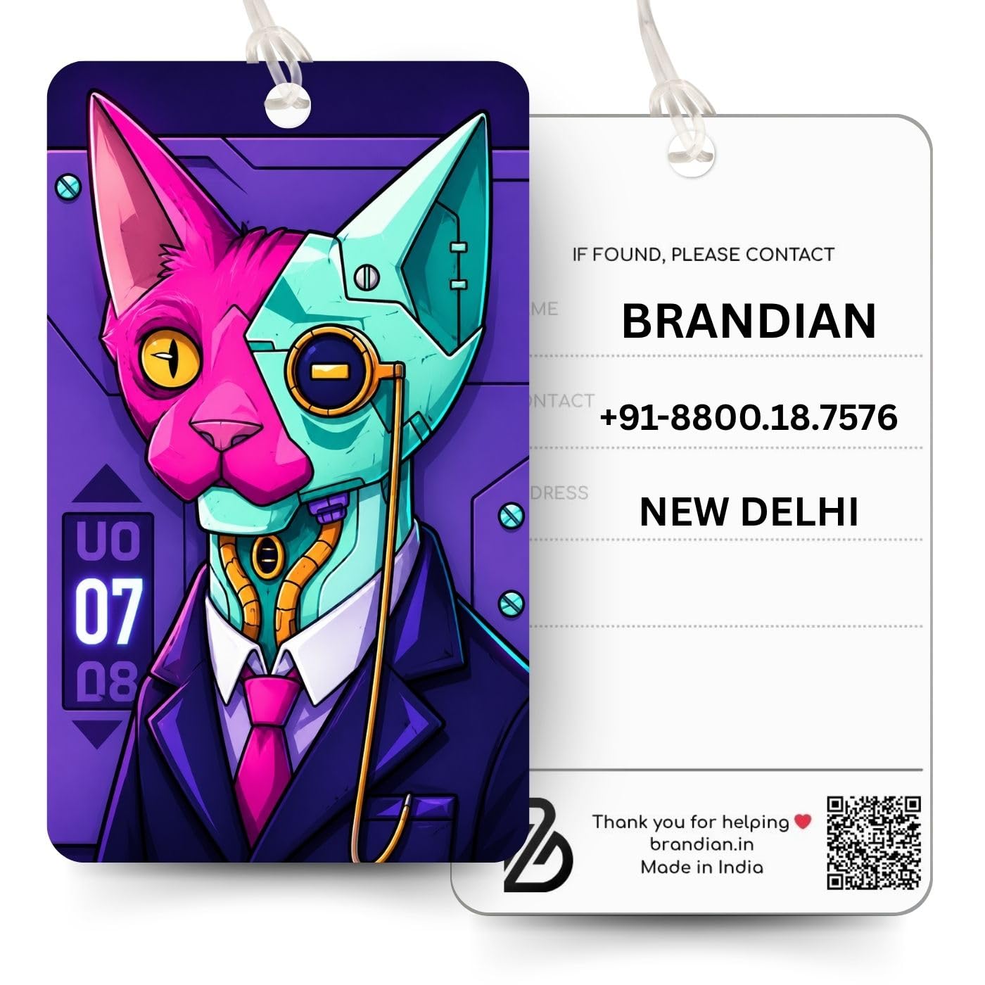 Brandian Luggage Tags and Bag Tags, Modern Cat Upgrade Your Travel Style with Our Musthave Travelling Accessories Eye Catching Baggage Tags with Silicone Band (Multicolour)-image-34