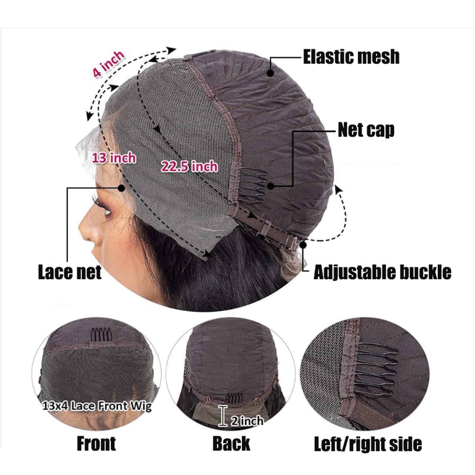 Frauen Perücken 10-30 Zoll langes glattes lockiges Haar Spitzenkopfbedeckung 13 * 4CM transparentes Netz plus Bandage kann die Echthaar-Perückenkopfbedeckung schweben lassen Haarperücke (Color : Curl