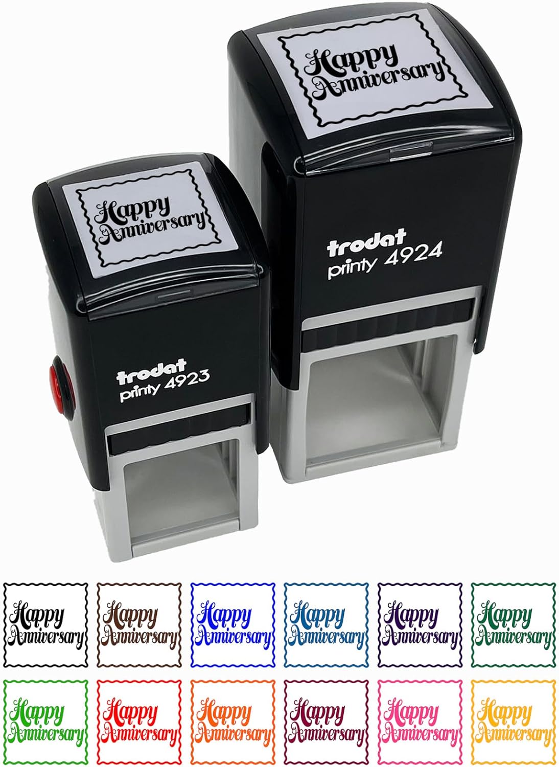 Happy Anniversary Elegant Text Self-Inking Rubber Stamp Ink Stamper - 1-1/2 Inch Large - Black Ink