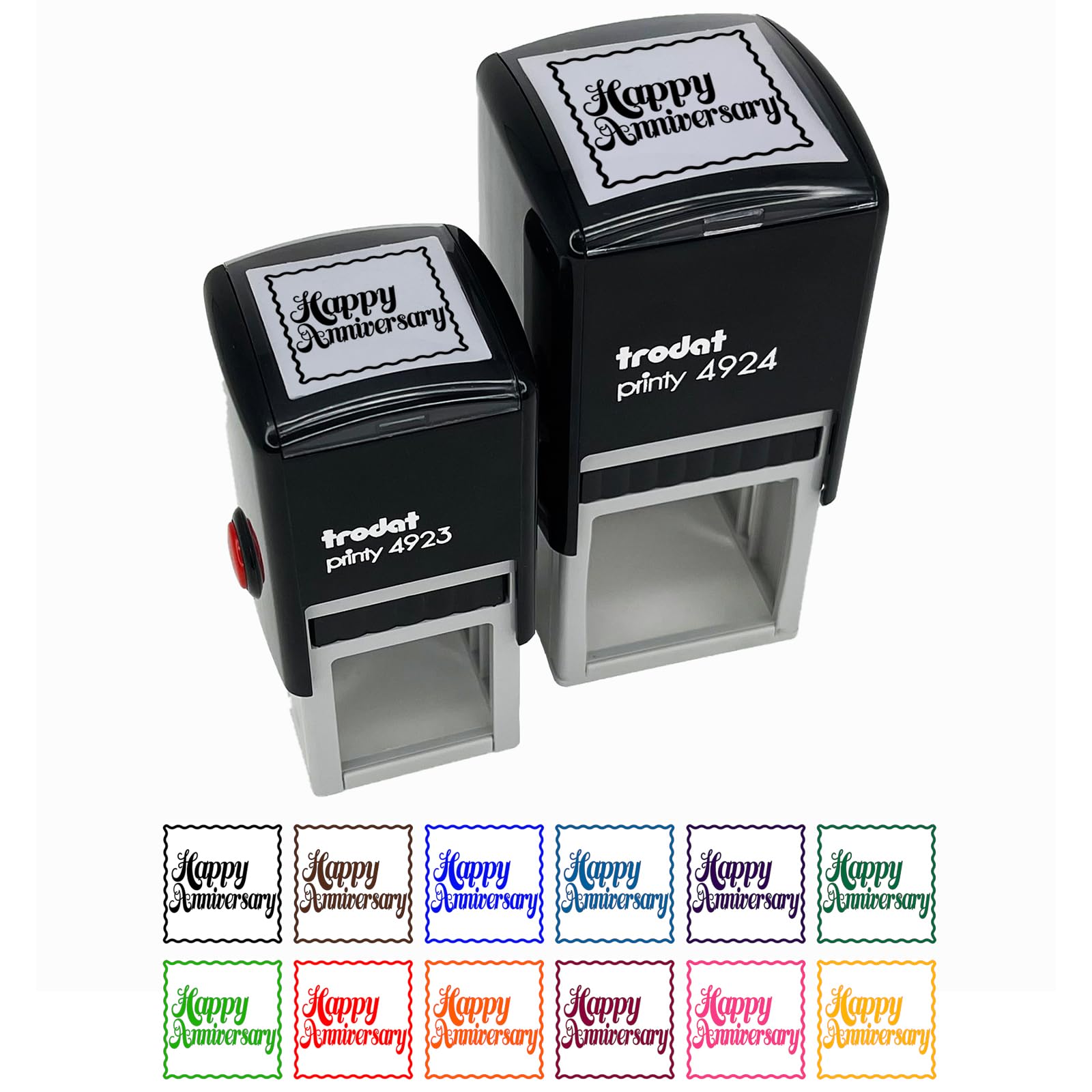 Happy Anniversary Elegant Text Self-Inking Rubber Stamp Ink Stamper - 1 Inch Small - Pink Ink