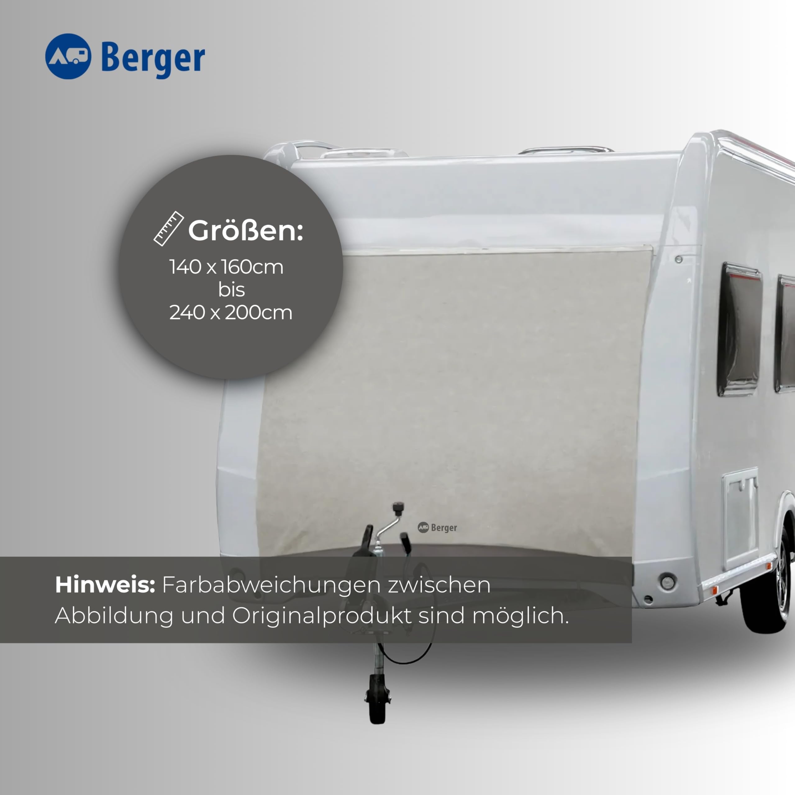 BERGER Wohnwagen Bugschutzplane | Verschiedene Größen | Atmungsaktive Abdeckplane mit Einzugskeder & Ösen | Schutz vor EIS, Schnee & Zugluft | Hochwertiges Tyvek-Material (200 x 160 cm)