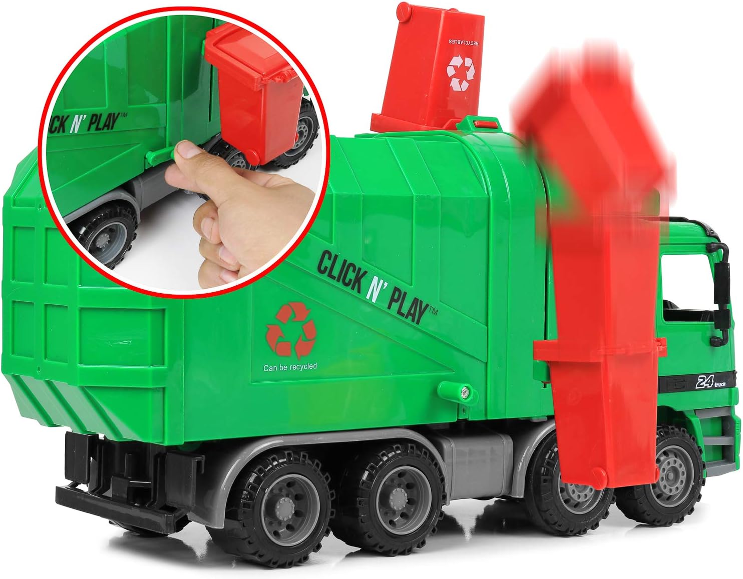 Click N' Play Friction Powered Garbage Truck Toy with Garbage Cans Vehicle , Green : Toys & Games