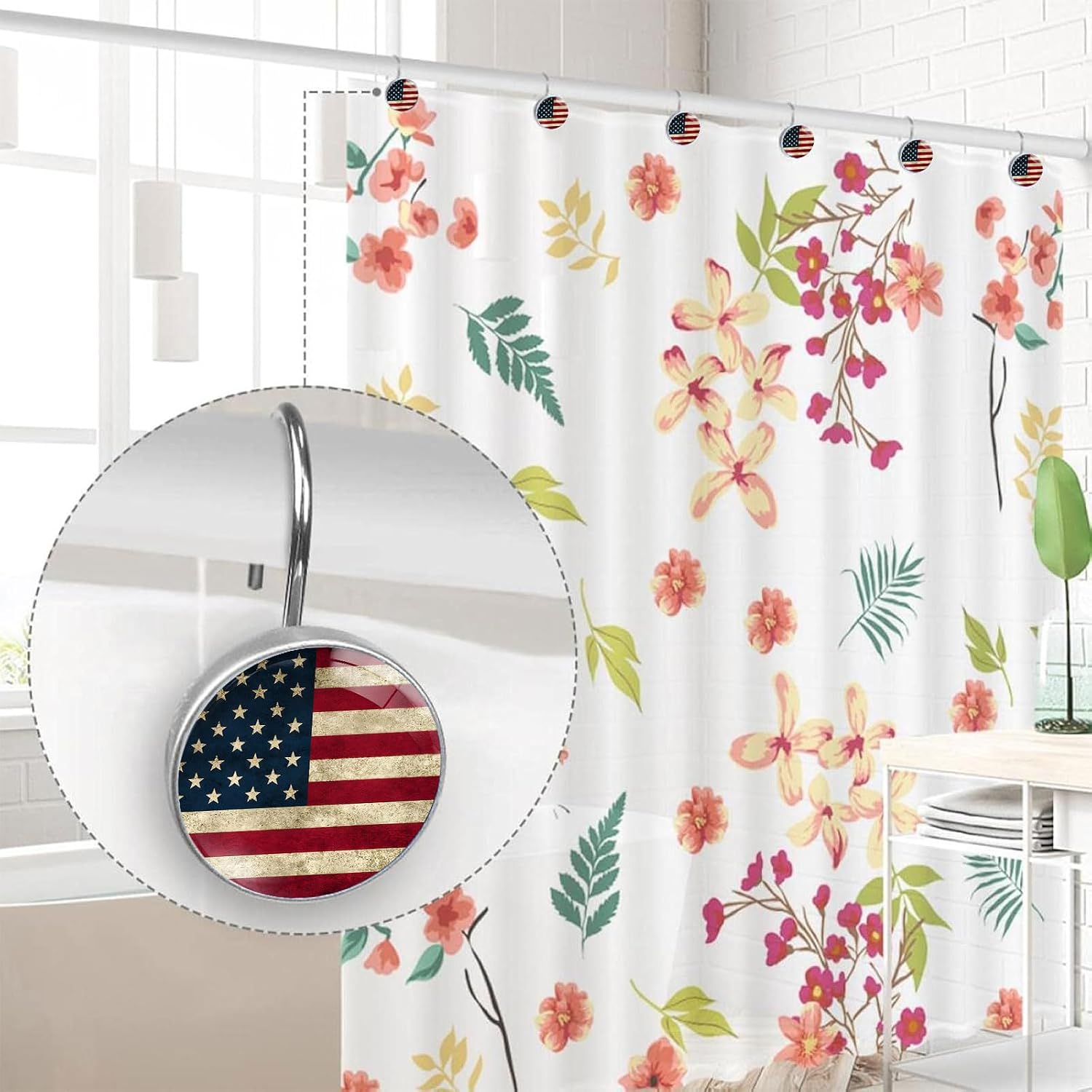 Rustic American Flag Shower Curtain Hooks Set of 12 image 5