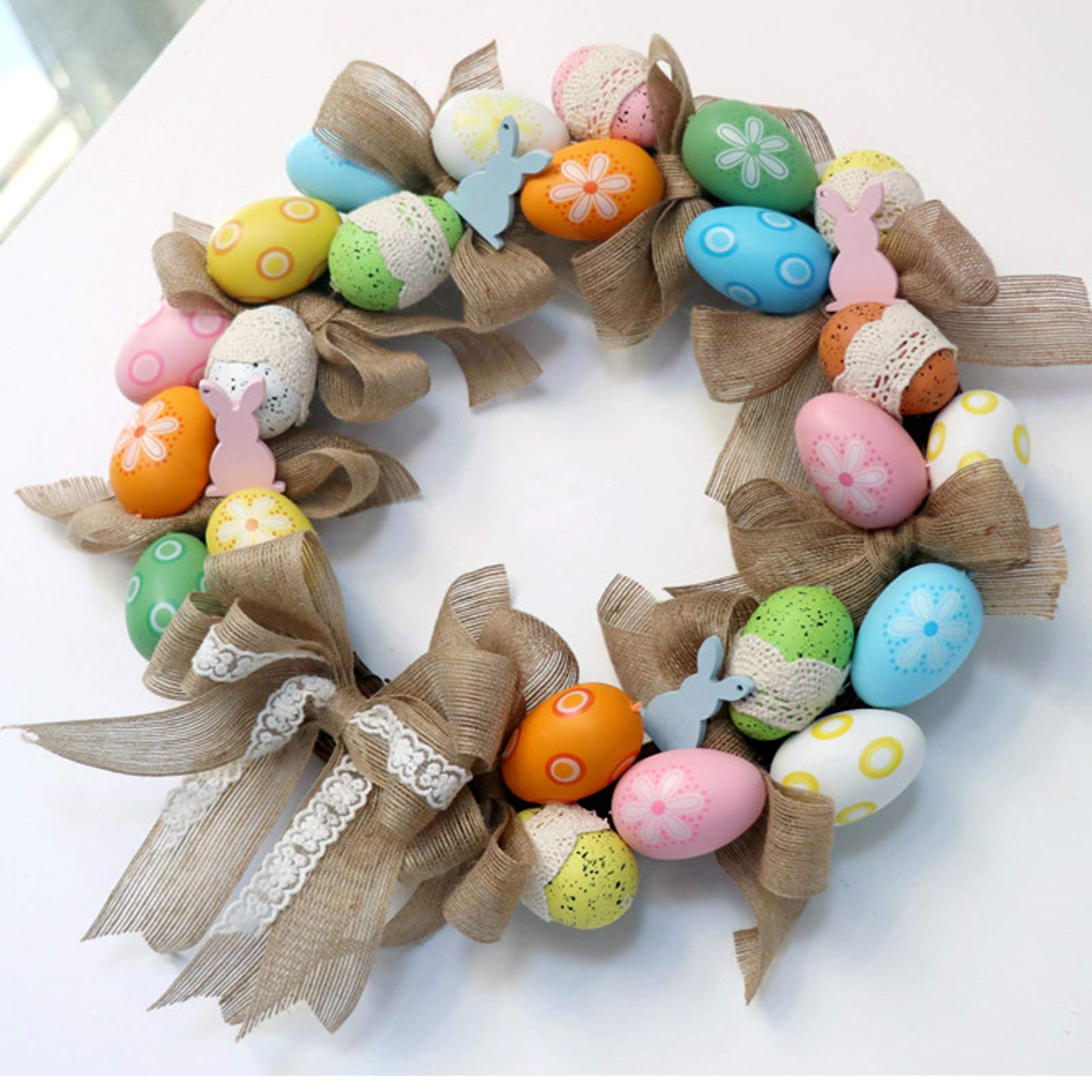 Couronne De Pâques Décorative Avec LEDs - Décoration Porte Printanière Aux Œufs Et Fleurs