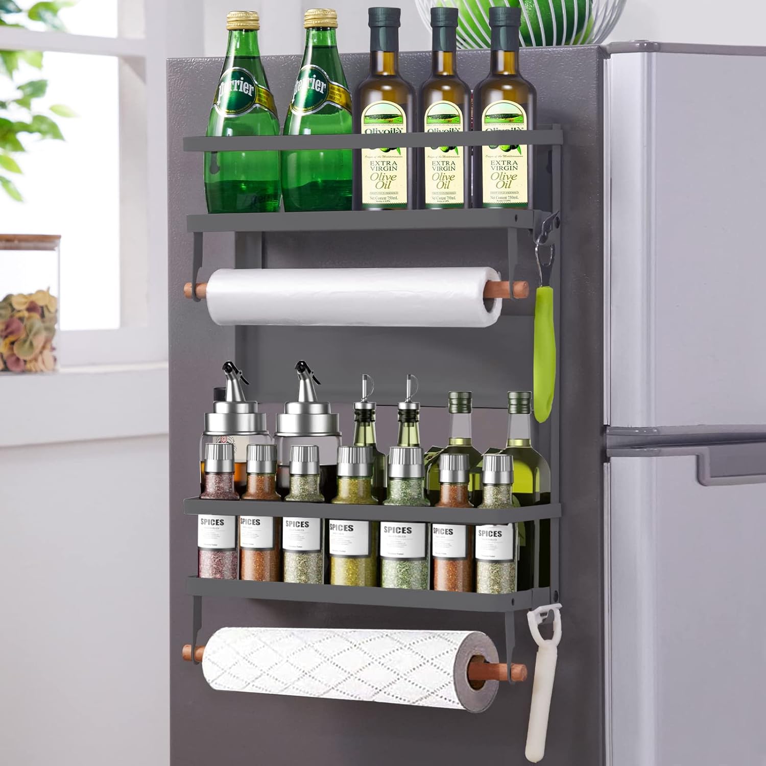 Amazon.com - XIAPIA Magnetic Fridge Organizer Spice Rack with Paper ...