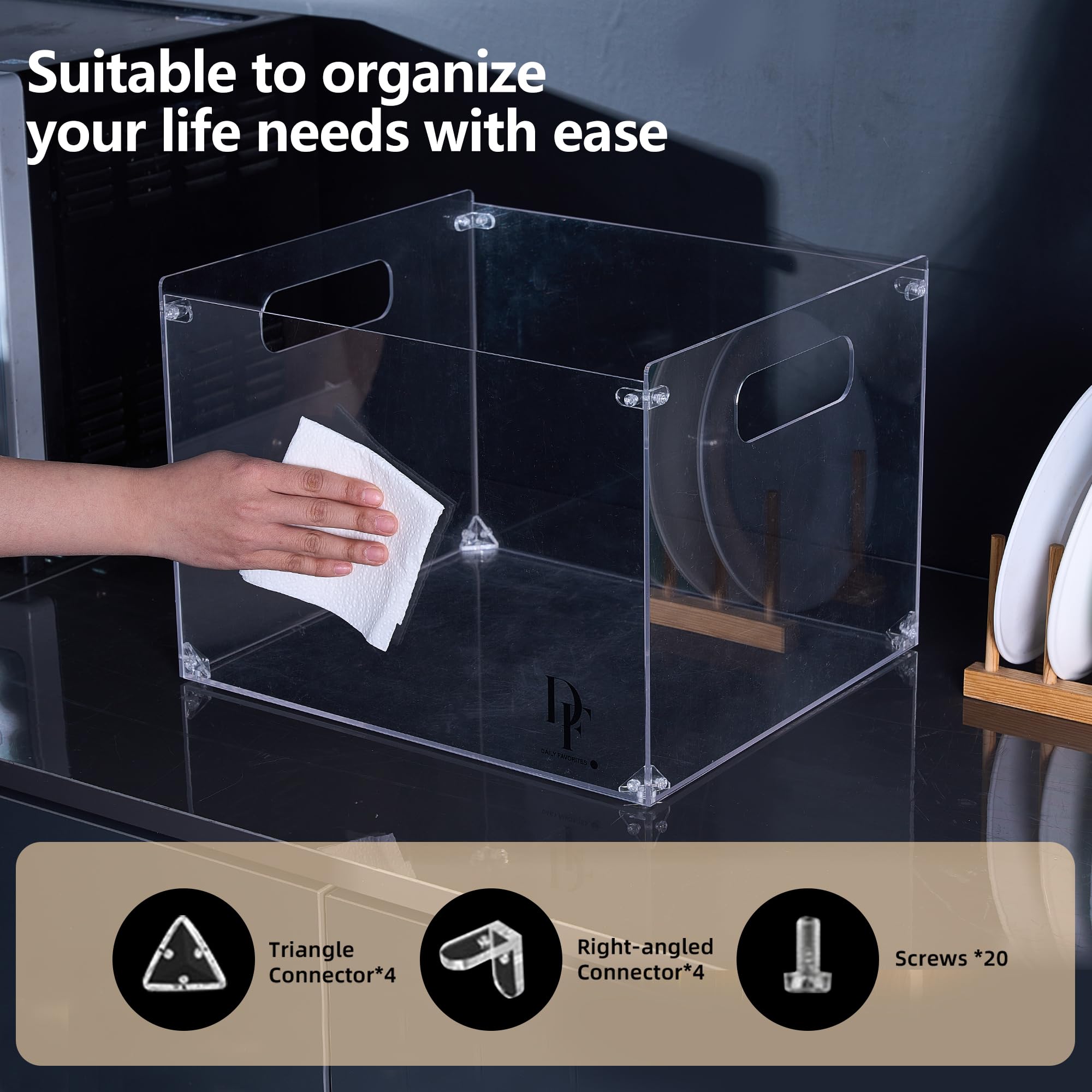DF - Soporte acrílico para archivos con asas, organizador de archivos acrílico, caja transparente para carpetas tamaño carta/A4, organizador de archivos colgante de escritorio (sin
