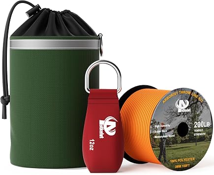 Aystkniet Arborist Throw Line Kit with Slick Rope & 12/14/16oz Throw Weight & Reflective Storage Bag, Polyester Throw Line and Arborist Throw Ball Kit for High Limbs Trimming Cutting Tree Work