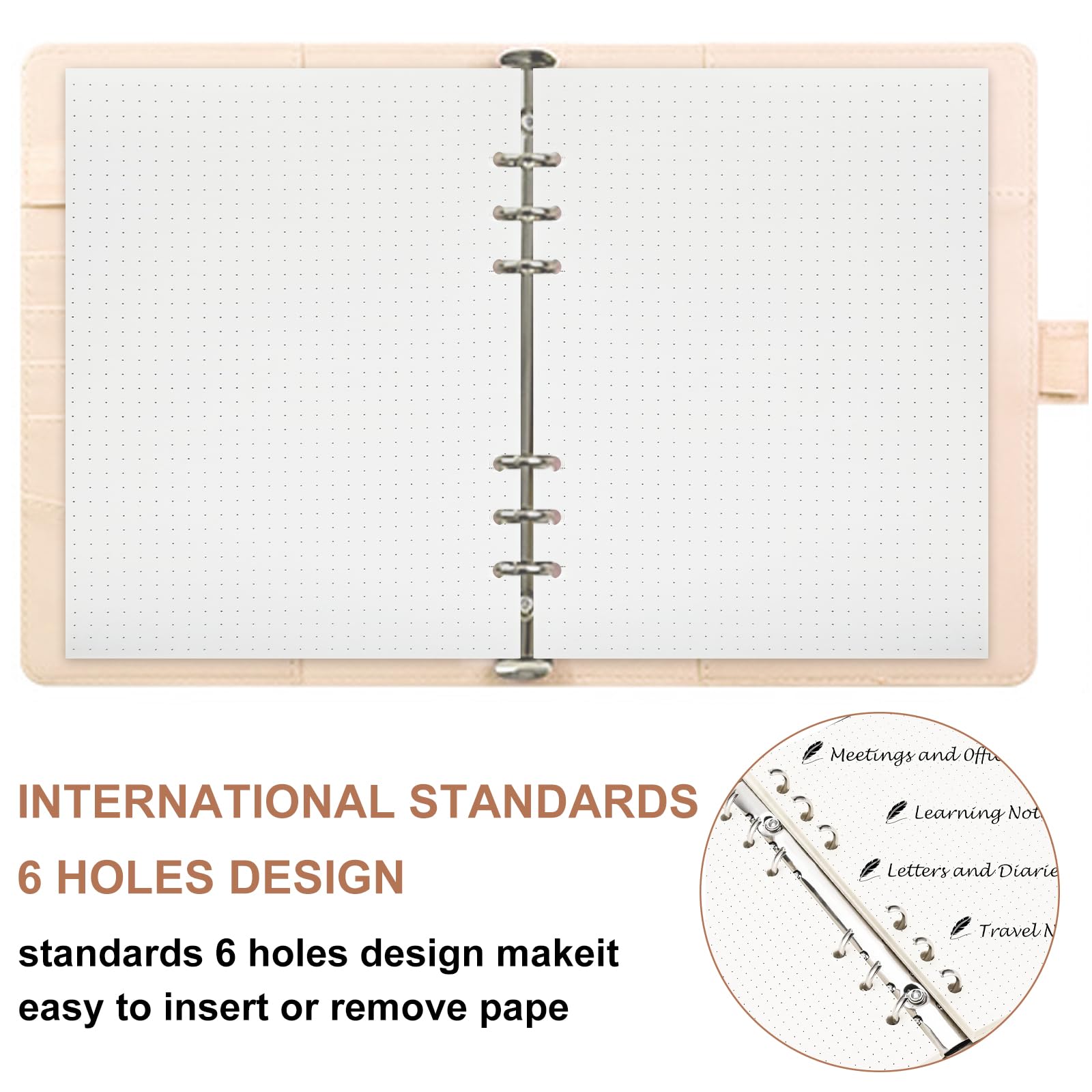 Carta A5 a pois 6 raccoglitori ad anelli 135 fogli ricaricabile bullet journal