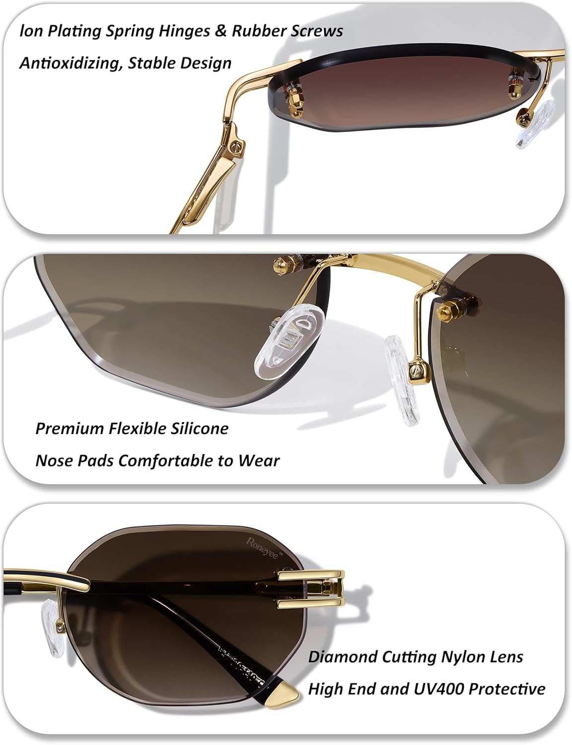 Rimless Rectangle Metal Sunglasses Trendy Retro Sun Shades Fashion Frameless Tinted Glasses Eyewear for Men Women - Image 2